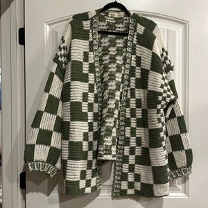 BIBI olive checkered cardigan